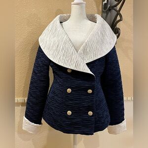 Rare! Dana Deatherage vintage jacket w/ rhinestone buttons. Navy blue, White. L